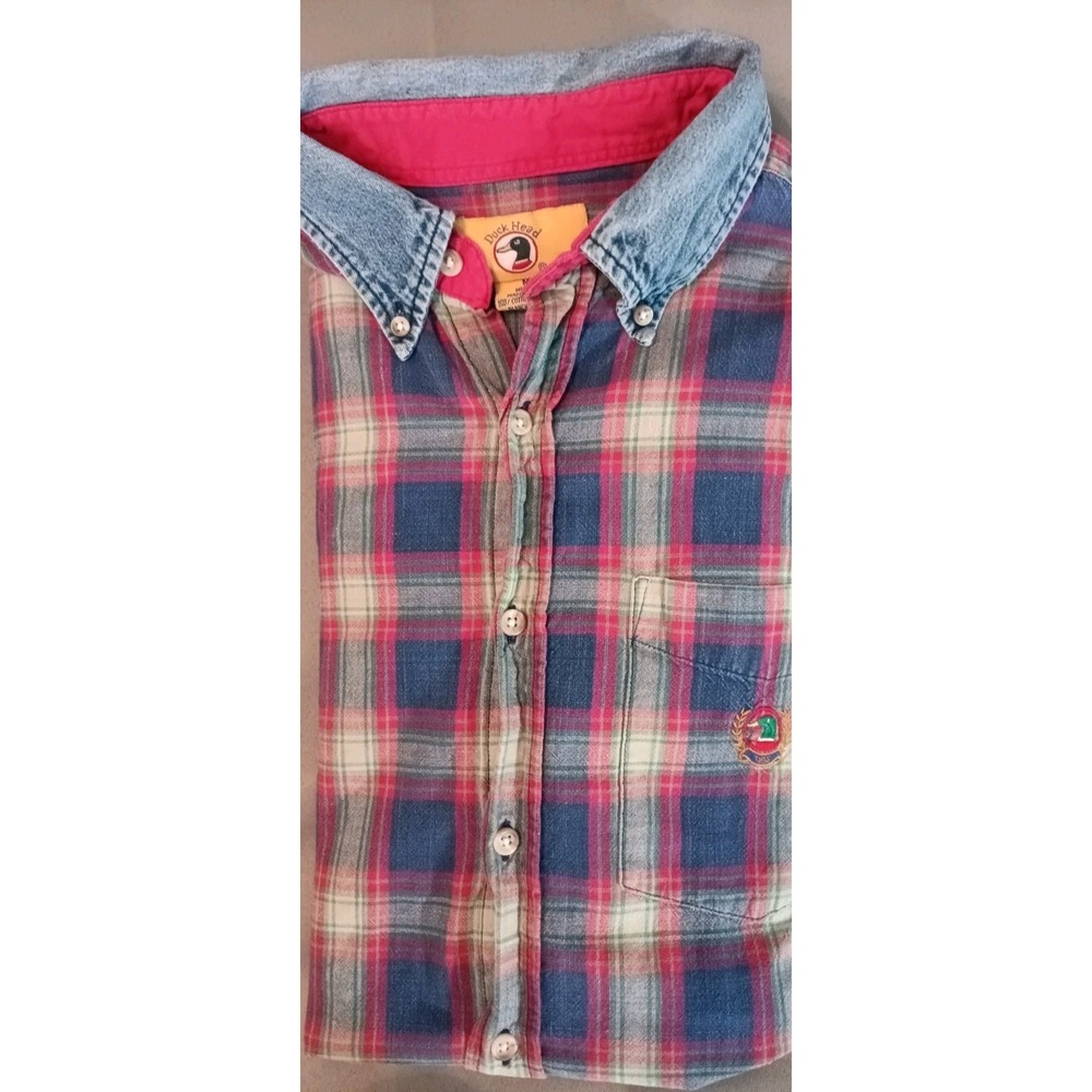 vintage mens duck head shirt M plaid button down retro‎ 90s y2k classic denim